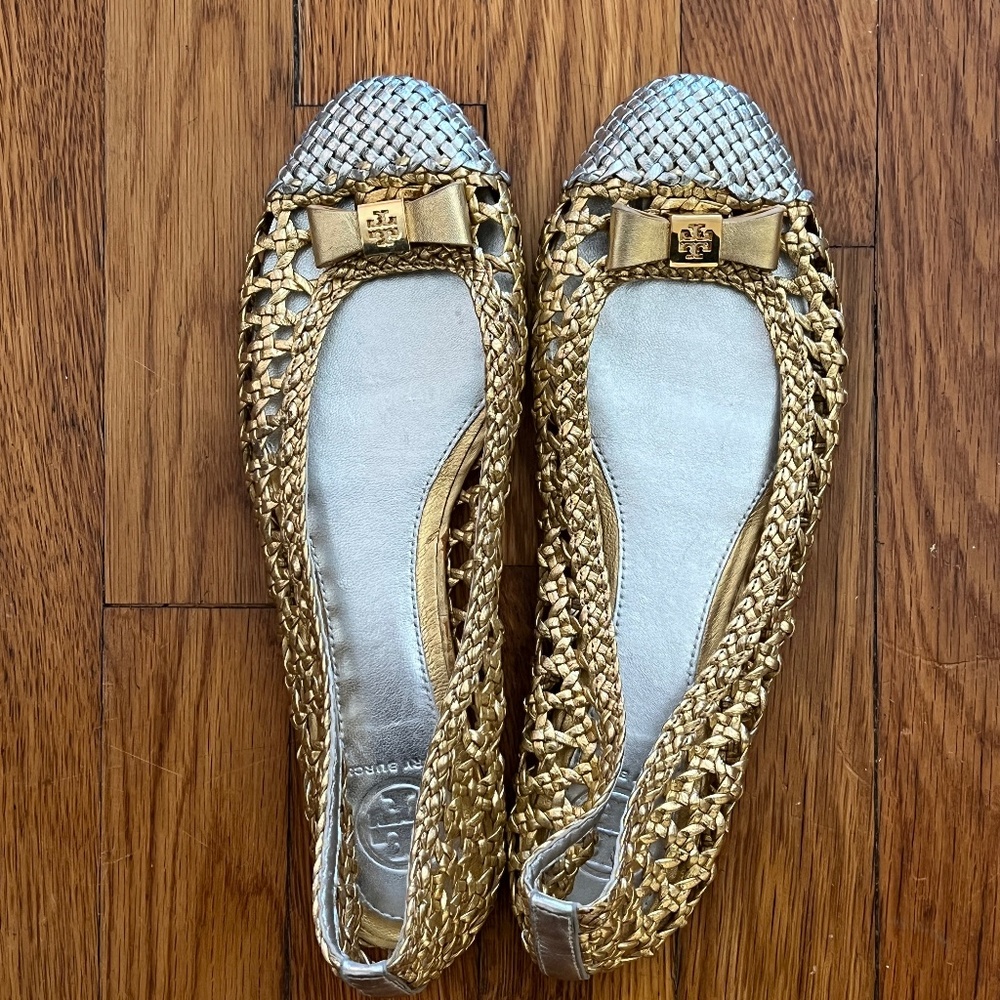 Tory Burch Carlyle Flats (Gold and Silver)